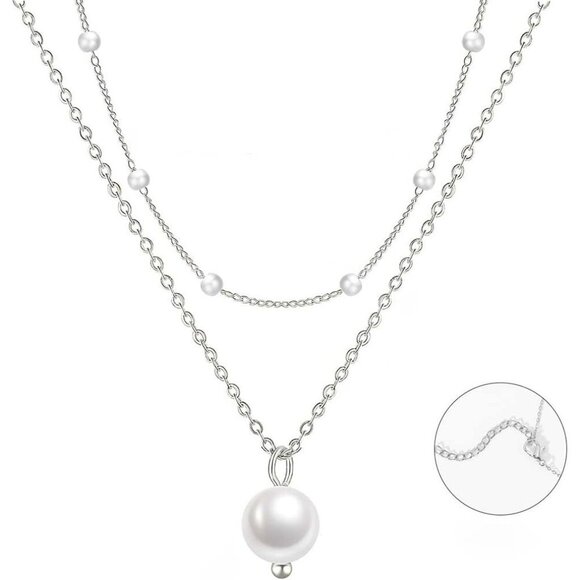 🆕 Women White Pearl Choker Necklace Trendy Chain Layered Birthday Jewelry Gifts - Picture 4 of 6